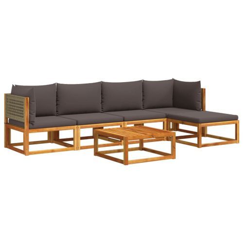 Salon de jardin avec coussins 6 pcs bois d'acacia solide - Photo n°2; ?>