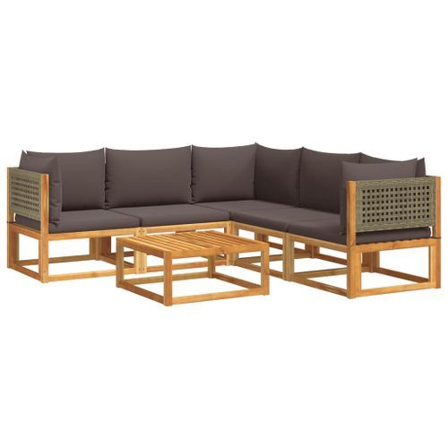 Salon de jardin avec coussins 6 pcs bois d'acacia solide - Photo n°2; ?>