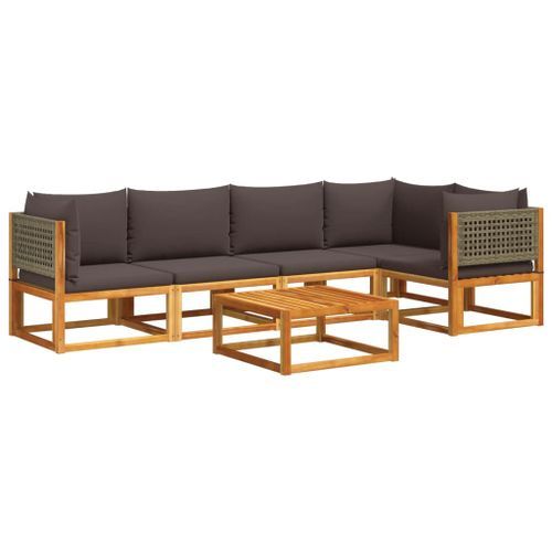 Salon de jardin avec coussins 6 pcs bois d'acacia solide - Photo n°2; ?>