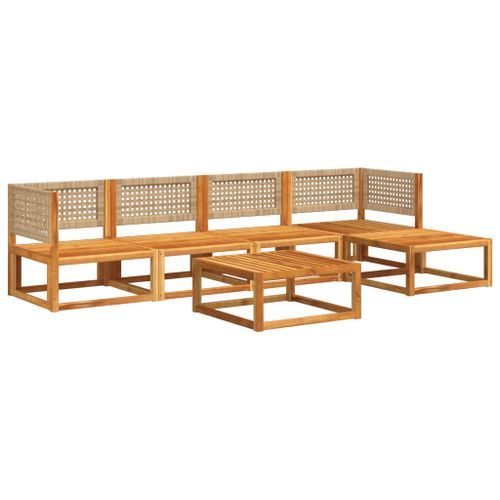 Salon de jardin avec coussins 6 pcs bois d'acacia solide - Photo n°3; ?>