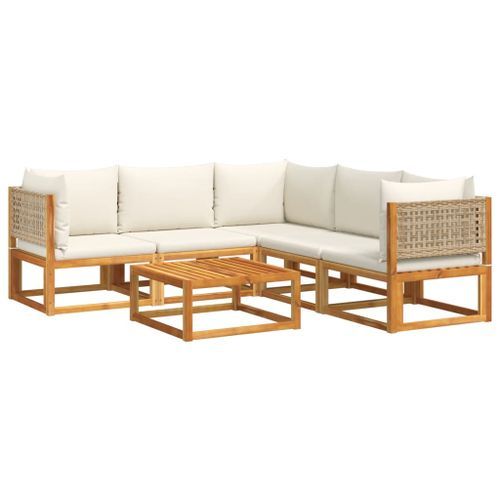 Salon de jardin avec coussins 6 pcs bois d'acacia solide - Photo n°2; ?>