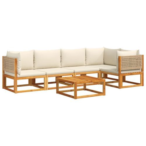 Salon de jardin avec coussins 6 pcs bois d'acacia solide - Photo n°2; ?>