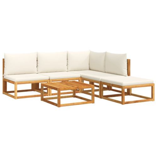 Salon de jardin avec coussins 6 pcs bois d'acacia solide - Photo n°2; ?>