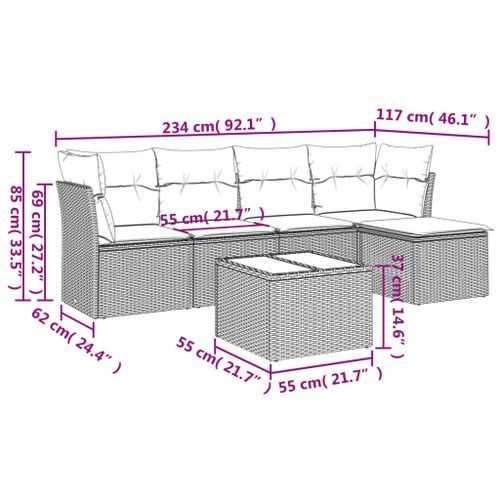 Salon de jardin avec coussins 6 pcs marron résine tressée - Photo n°3; ?>