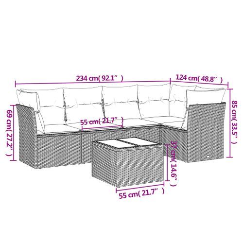 Salon de jardin avec coussins 6 pcs marron résine tressée - Photo n°3; ?>