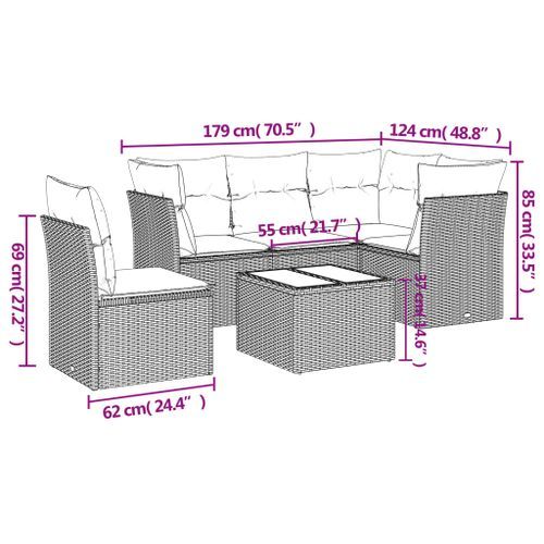 Salon de jardin avec coussins 6 pcs marron résine tressée - Photo n°3; ?>