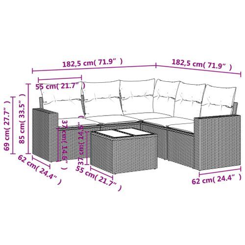 Salon de jardin avec coussins 6 pcs marron résine tressée - Photo n°3; ?>