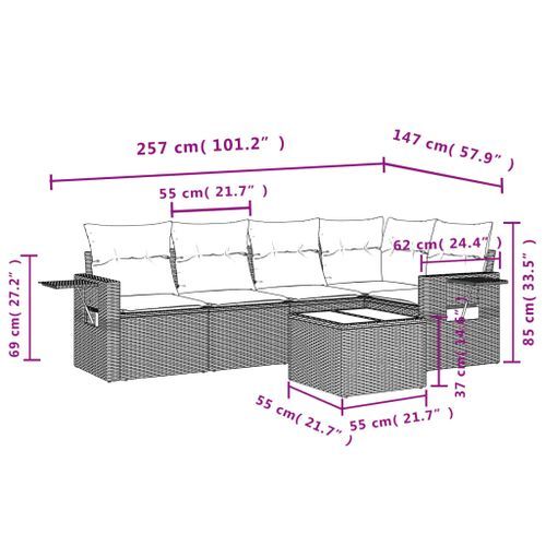 Salon de jardin avec coussins 6 pcs marron résine tressée - Photo n°3; ?>