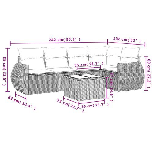 Salon de jardin avec coussins 6 pcs marron résine tressée - Photo n°3; ?>