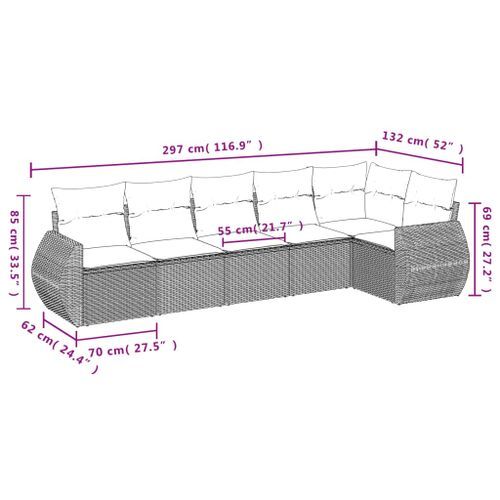 Salon de jardin avec coussins 6 pcs marron résine tressée - Photo n°3; ?>