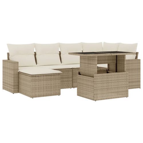 Salon de jardin avec coussins 7 pcs beige résine tressée - Photo n°2; ?>