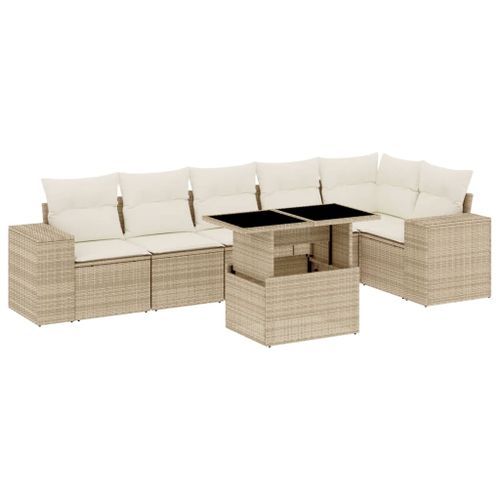 Salon de jardin avec coussins 7 pcs beige résine tressée - Photo n°2; ?>