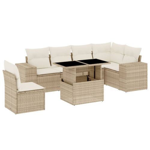 Salon de jardin avec coussins 7 pcs beige résine tressée - Photo n°2; ?>