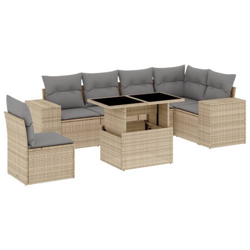 Salon de jardin avec coussins 7 pcs beige résine tressée - Photo n°2; ?>