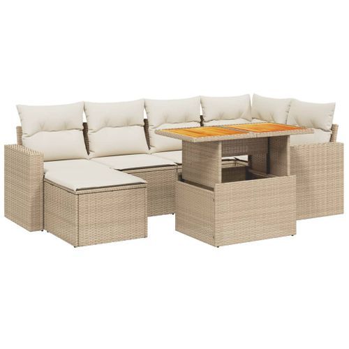 Salon de jardin avec coussins 7 pcs beige résine tressée - Photo n°2; ?>