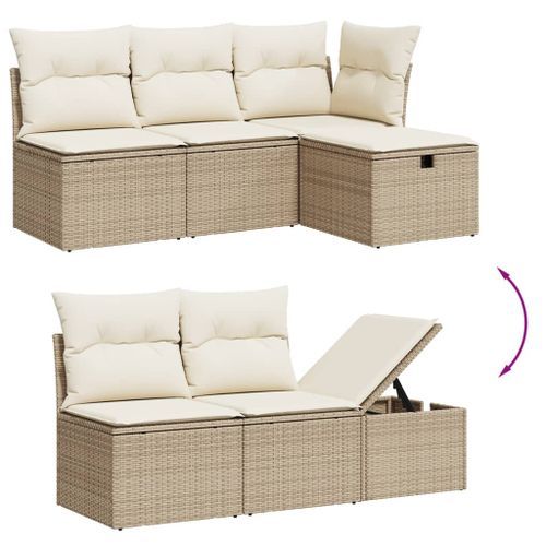 Salon de jardin avec coussins 7 pcs beige résine tressée - Photo n°3; ?>