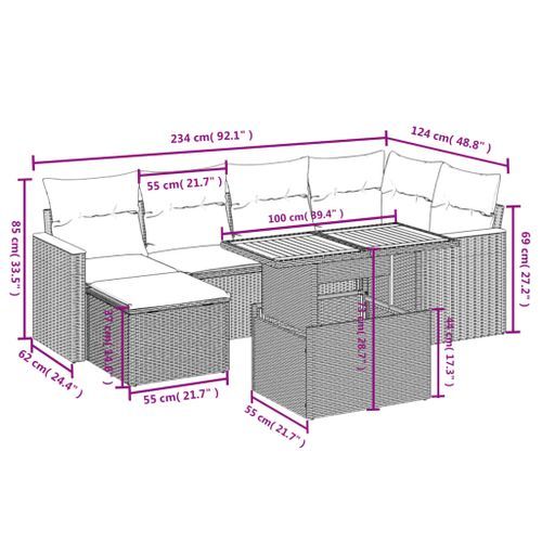 Salon de jardin avec coussins 7 pcs beige résine tressée - Photo n°3; ?>