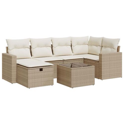 Salon de jardin avec coussins 7 pcs beige résine tressée - Photo n°2; ?>