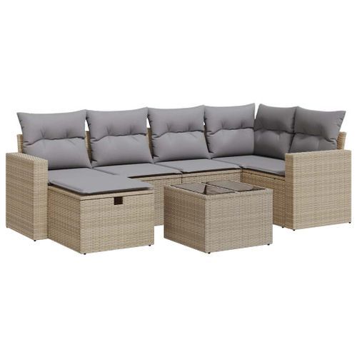 Salon de jardin avec coussins 7 pcs beige résine tressée - Photo n°2; ?>