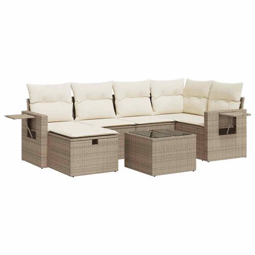 Salon de jardin avec coussins 7 pcs beige résine tressée - Photo n°2; ?>