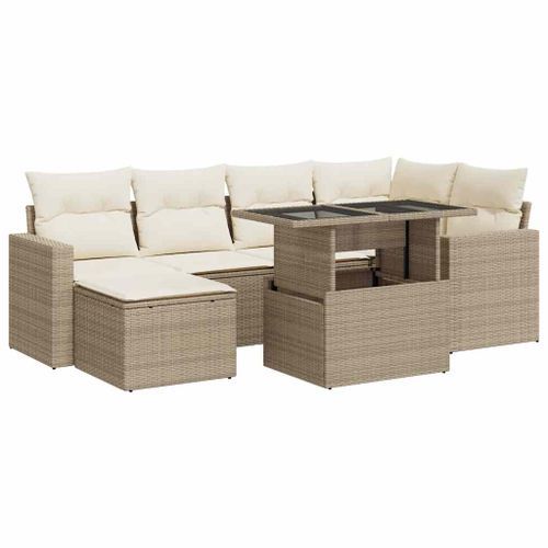 Salon de jardin avec coussins 7 pcs beige résine tressée - Photo n°2; ?>