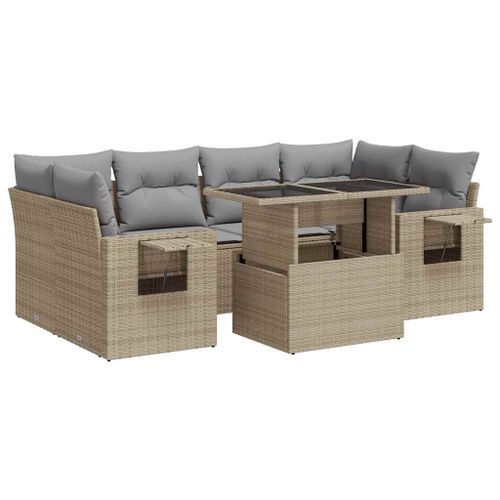 Salon de jardin avec coussins 7 pcs beige résine tressée - Photo n°2; ?>