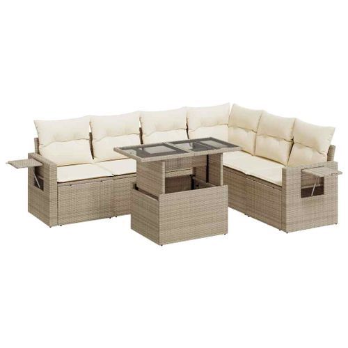 Salon de jardin avec coussins 7 pcs beige résine tressée - Photo n°2; ?>