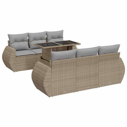 Salon de jardin avec coussins 7 pcs beige résine tressée - Photo n°2; ?>