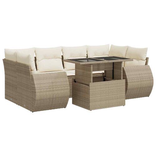 Salon de jardin avec coussins 7 pcs beige résine tressée - Photo n°2; ?>