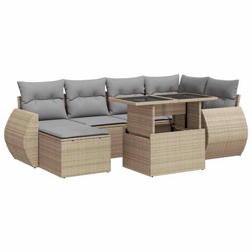 Salon de jardin avec coussins 7 pcs beige résine tressée - Photo n°2; ?>