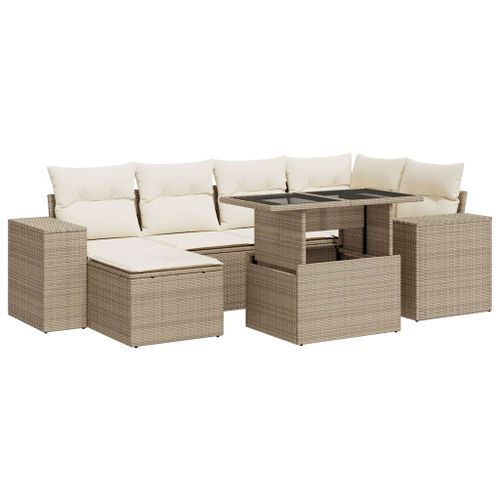 Salon de jardin avec coussins 7 pcs beige résine tressée - Photo n°2; ?>