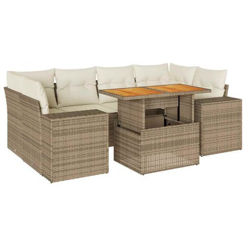 Salon de jardin avec coussins 7 pcs beige résine tressée - Photo n°2; ?>