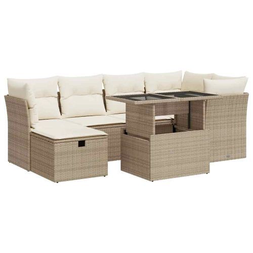 Salon de jardin avec coussins 7 pcs beige résine tressée - Photo n°2; ?>