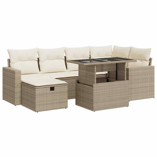 Salon de jardin avec coussins 7 pcs beige résine tressée - Photo n°2; ?>