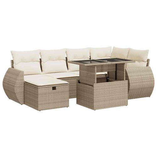 Salon de jardin avec coussins 7 pcs beige résine tressée - Photo n°2; ?>