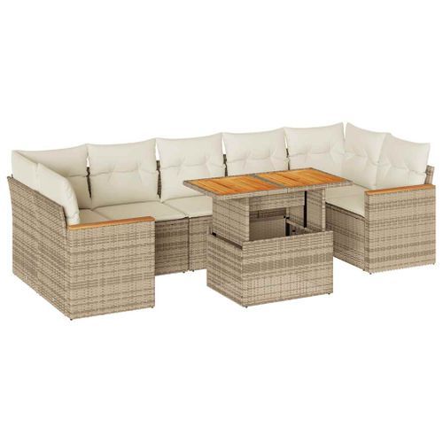 Salon de jardin avec coussins 7 pcs beige résine tressée acacia - Photo n°2; ?>