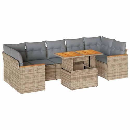 Salon de jardin avec coussins 7 pcs beige résine tressée acacia - Photo n°2; ?>