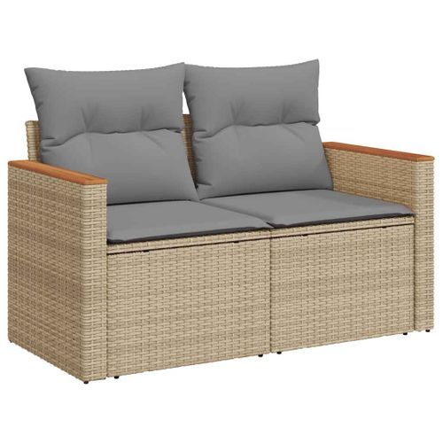 Salon de jardin avec coussins 7 pcs beige résine tressée acacia - Photo n°3; ?>