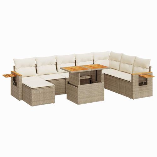 Salon de jardin avec coussins 7 pcs beige résine tressée acacia - Photo n°2; ?>