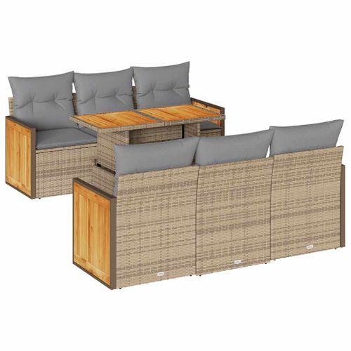 Salon de jardin avec coussins 7 pcs beige résine tressée acacia - Photo n°2; ?>