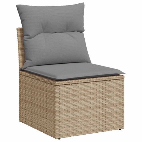 Salon de jardin avec coussins 7 pcs beige résine tressée acacia - Photo n°3; ?>