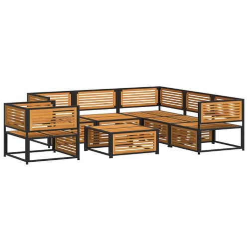 Salon de jardin avec coussins 7 pcs bois massif d'acacia - Photo n°3; ?>