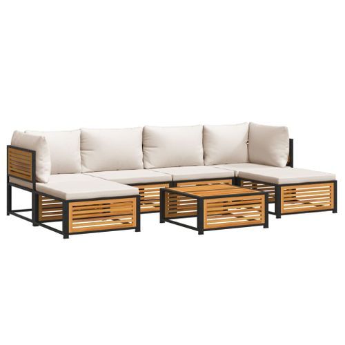 Salon de jardin avec coussins 7 pcs bois massif d'acacia - Photo n°2; ?>