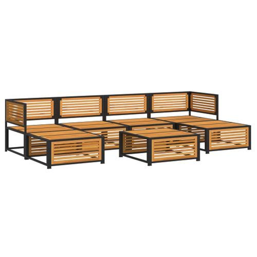 Salon de jardin avec coussins 7 pcs bois massif d'acacia - Photo n°3; ?>