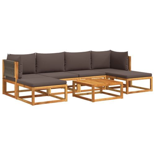 Salon de jardin avec coussins 7 pcs bois massif d'acacia - Photo n°2; ?>