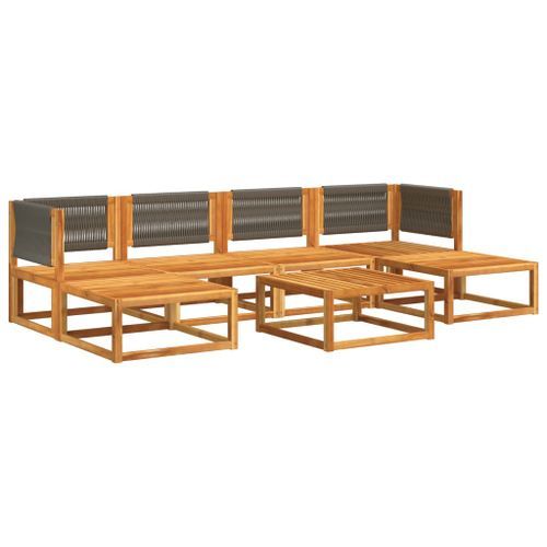 Salon de jardin avec coussins 7 pcs bois massif d'acacia - Photo n°3; ?>