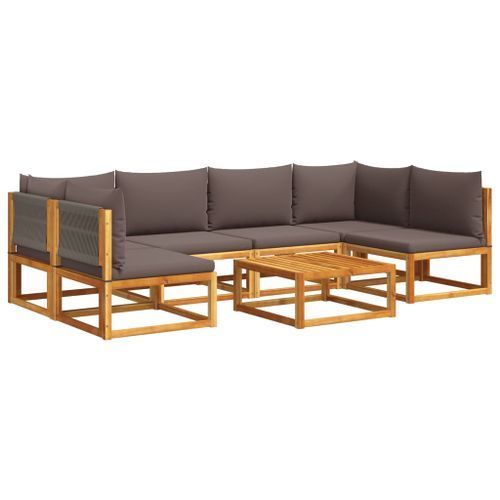 Salon de jardin avec coussins 7 pcs bois massif d'acacia - Photo n°2; ?>