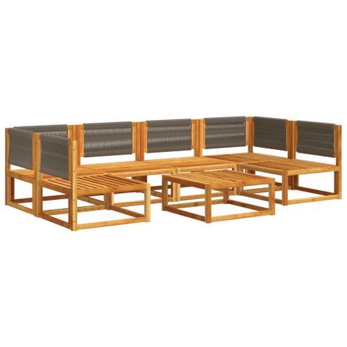 Salon de jardin avec coussins 7 pcs bois massif d'acacia - Photo n°3; ?>