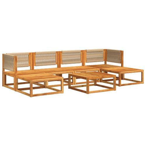 Salon de jardin avec coussins 7 pcs bois massif d'acacia - Photo n°3; ?>