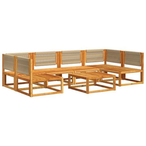 Salon de jardin avec coussins 7 pcs bois massif d'acacia - Photo n°3; ?>